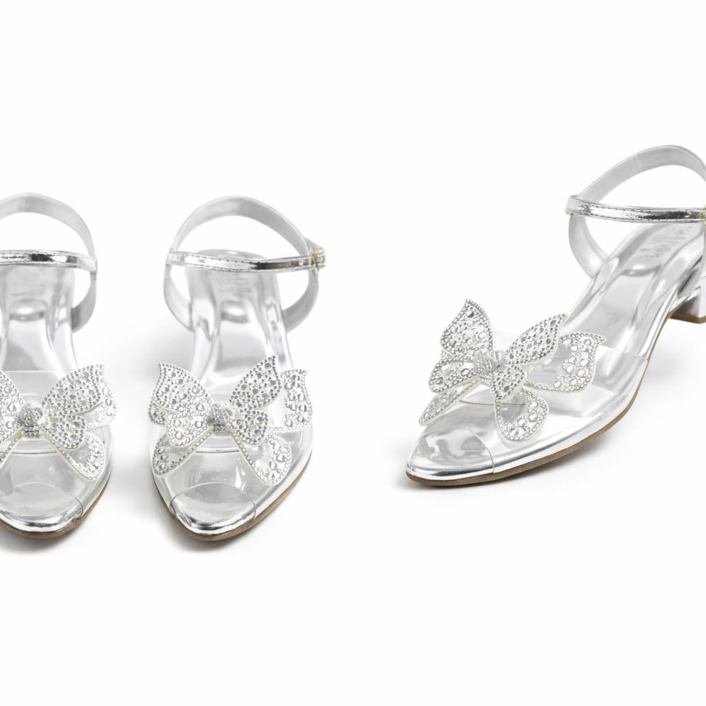 🦋 Silver Butterfly Transparent Sandals Low Heels - By Choti Si Walk