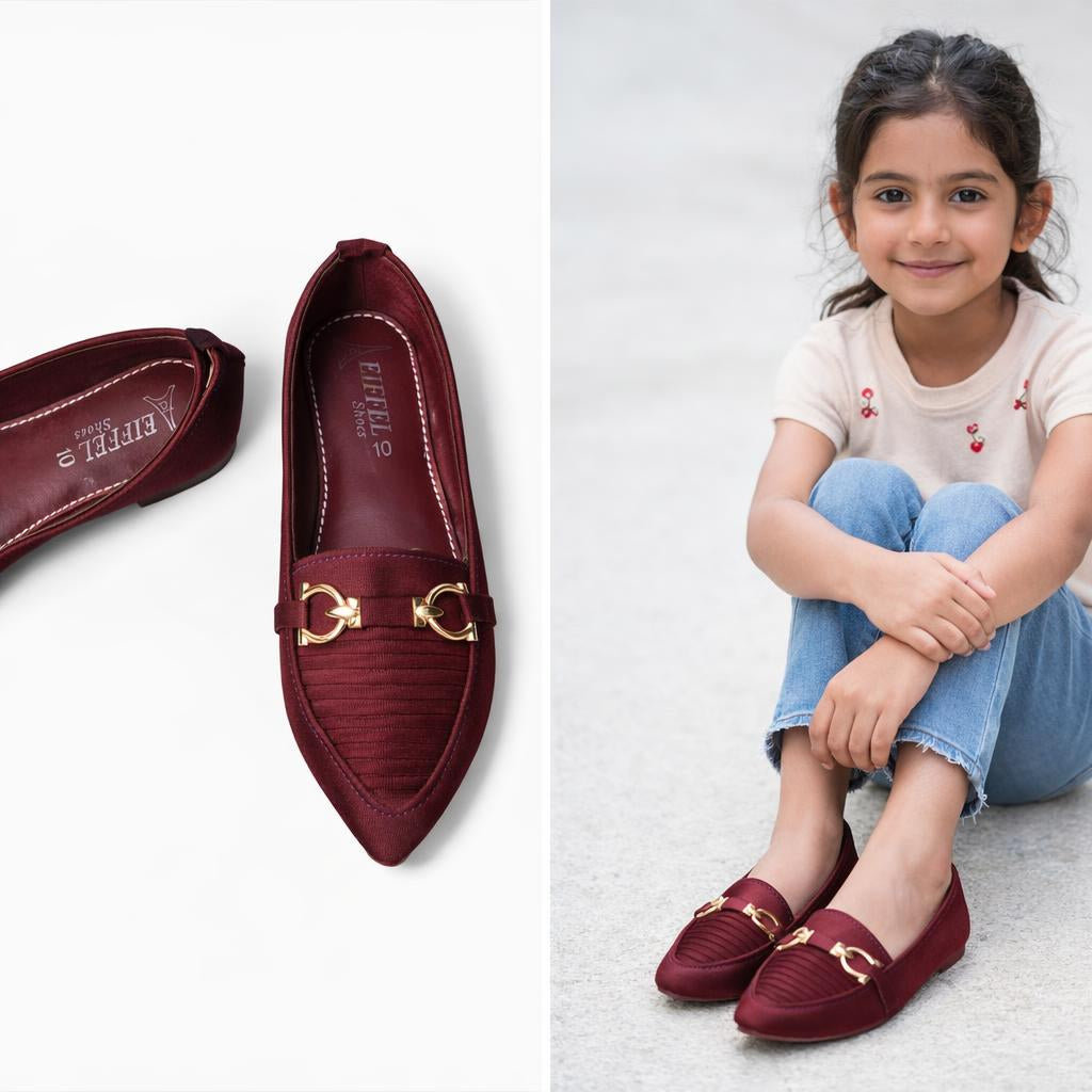 Choti Si Walk Classic Buckle Pumps for Girls – Elegant Flat Loafers with Metal Detail
