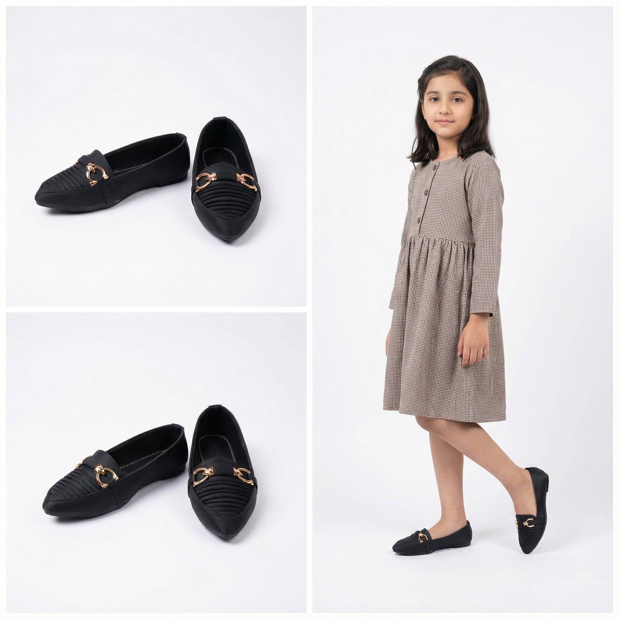 Choti Si Walk Classic Buckle Pumps for Girls – Elegant Flat Loafers with Metal Detail