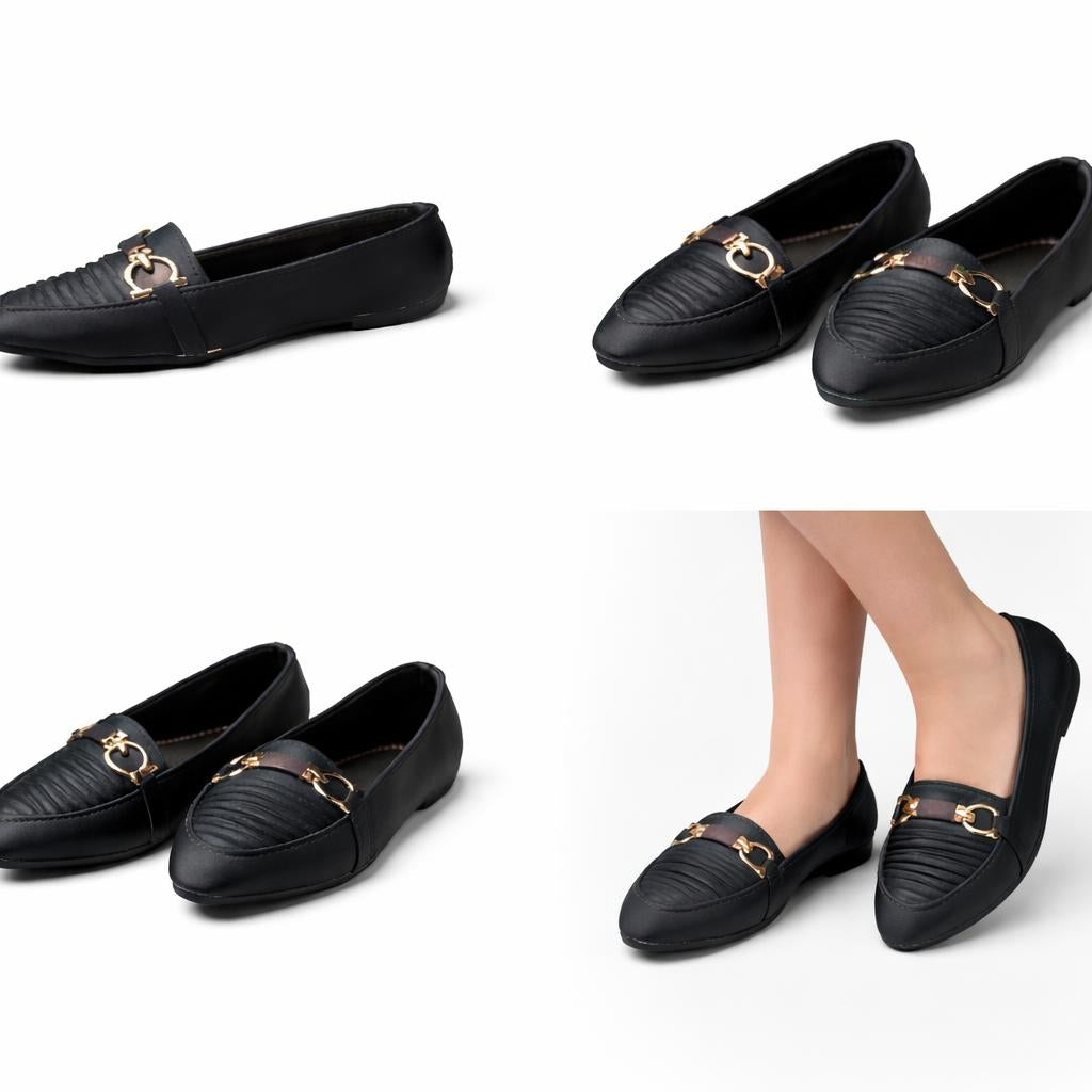 Choti Si Walk Classic Buckle Pumps for Girls – Elegant Flat Loafers with Metal Detail