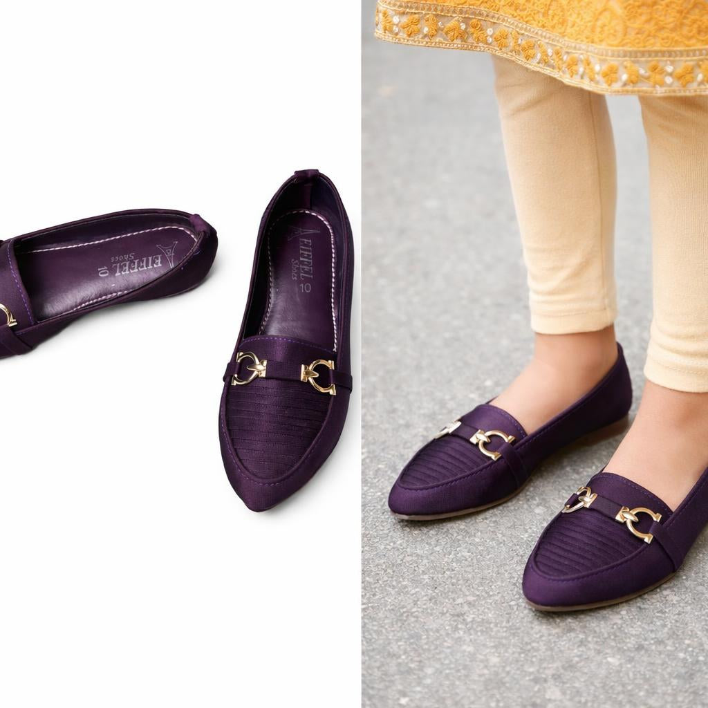 Choti Si Walk Classic Buckle Pumps for Girls – Elegant Flat Loafers with Metal Detail