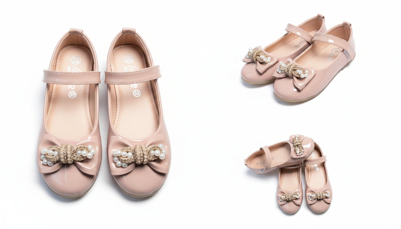 Sparkle Bow Baby Girl Pumps – Mary Jane Flats White/Skin