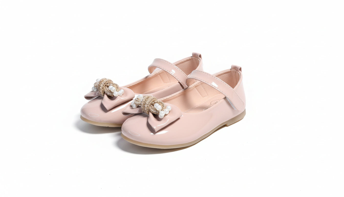 Sparkle Bow Baby Girl Pumps – Mary Jane Flats White/Skin