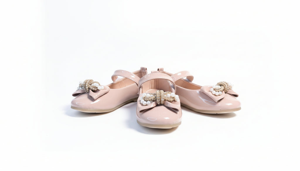 Sparkle Bow Baby Girl Pumps – Mary Jane Flats White/Skin