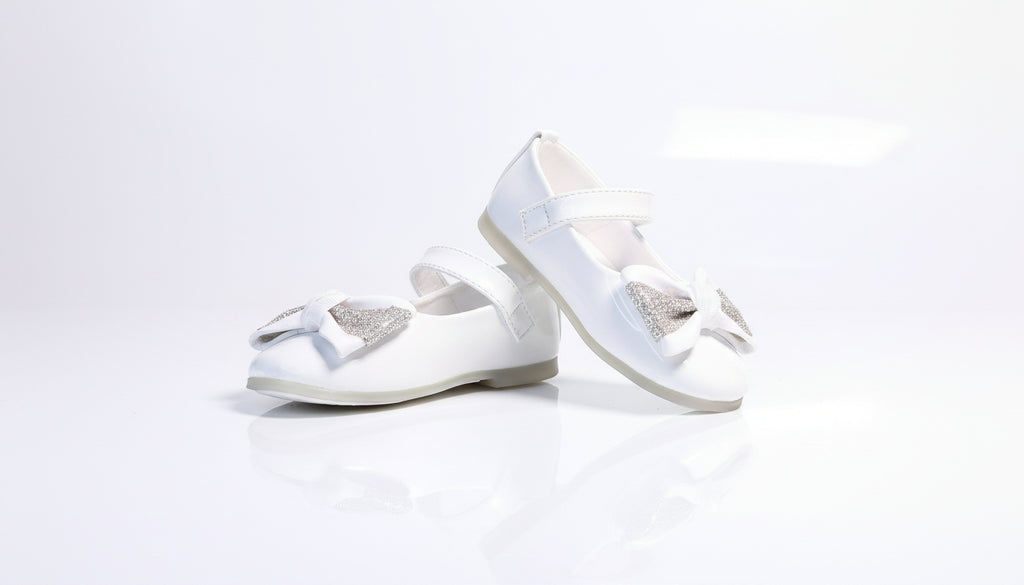 Sparkle Bow Baby Girl Pumps – Mary Jane Flats White/Skin