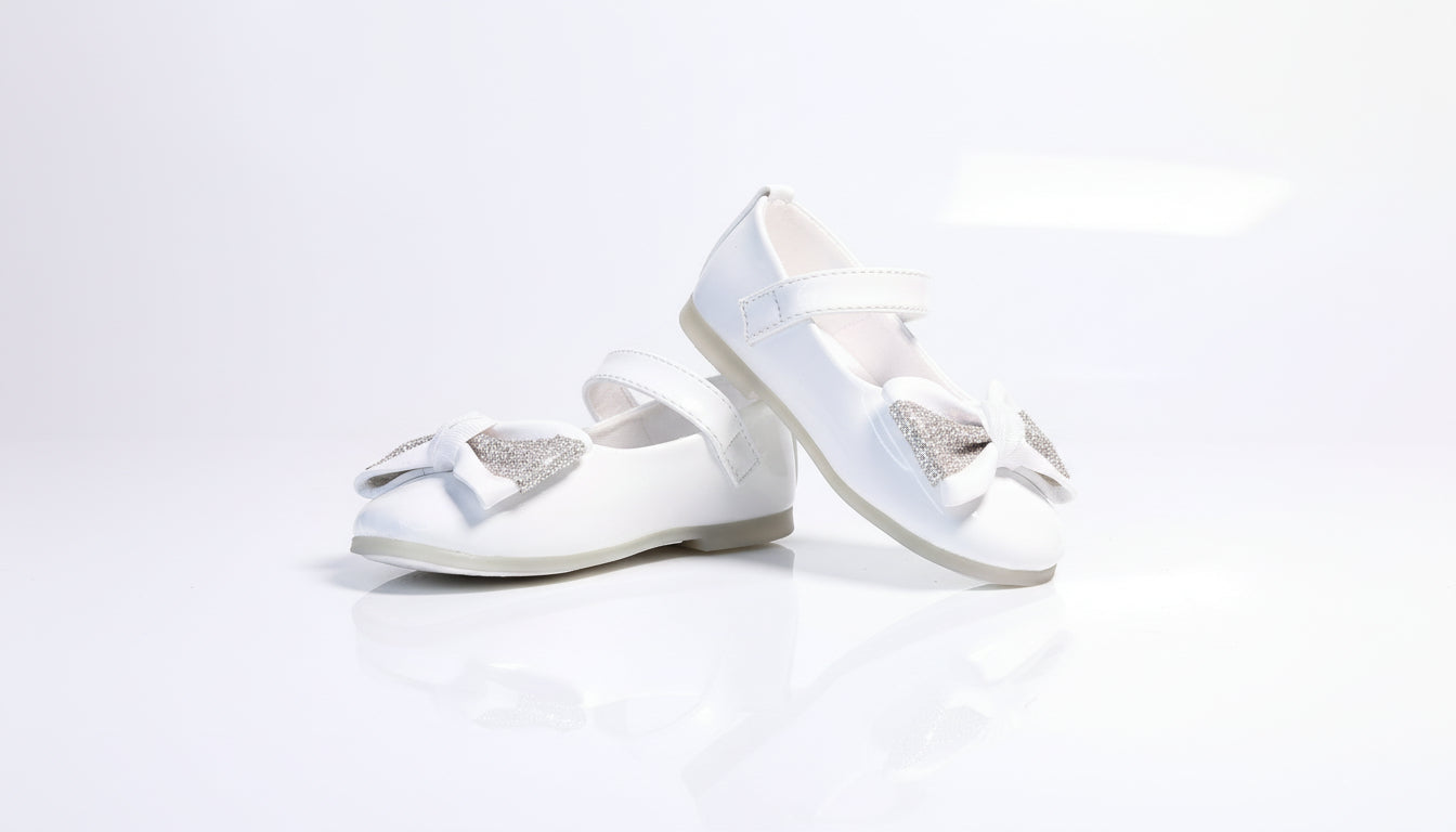 Sparkle Bow Baby Girl Pumps – Mary Jane Flats White/Skin