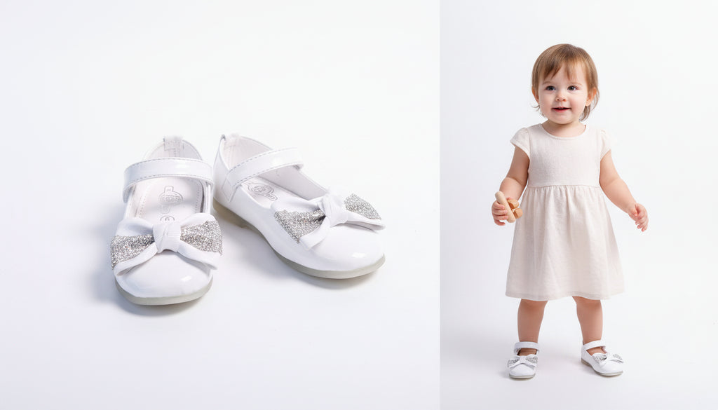 Sparkle Bow Baby Girl Pumps – Mary Jane Flats White/Skin