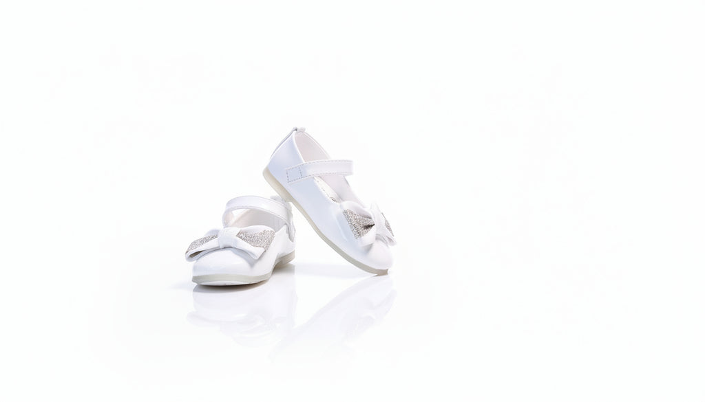 Sparkle Bow Baby Girl Pumps – Mary Jane Flats White/Skin