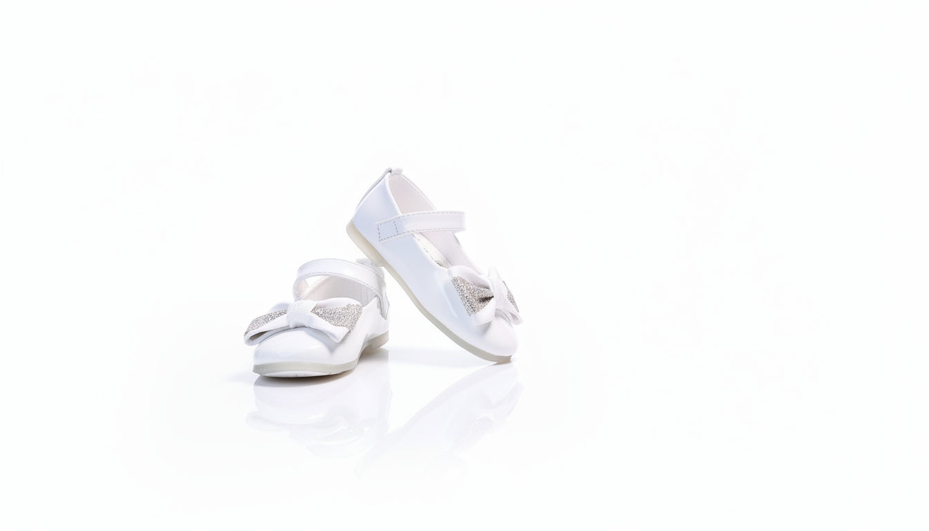 Sparkle Bow Baby Girl Pumps – Mary Jane Flats White/Skin