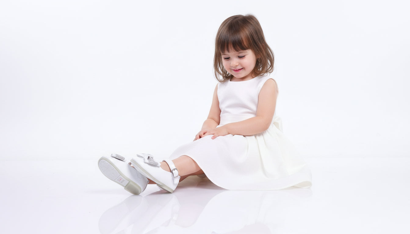 Sparkle Bow Baby Girl Pumps – Mary Jane Flats White/Skin