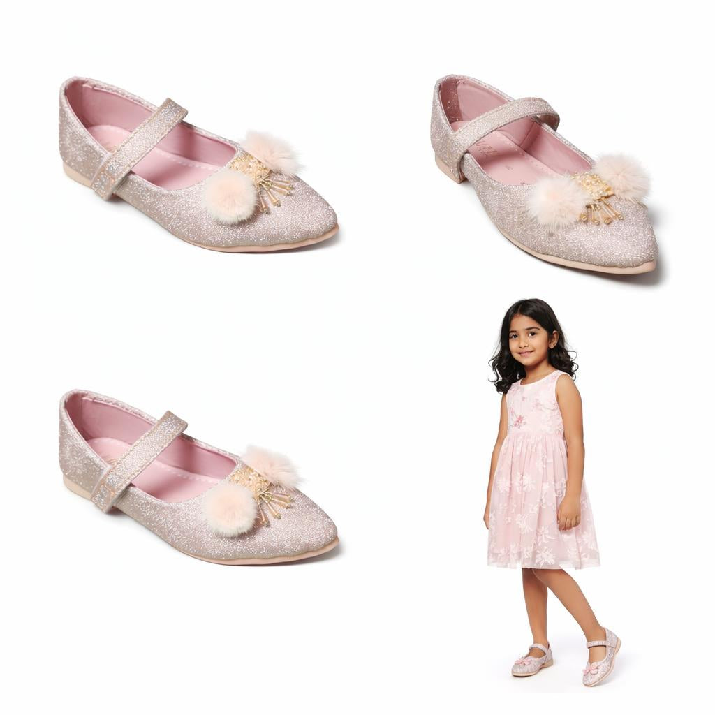 Choti Si Walk Little Princess Fur Bow Pumps – Elegant Glitter Flats for Kids