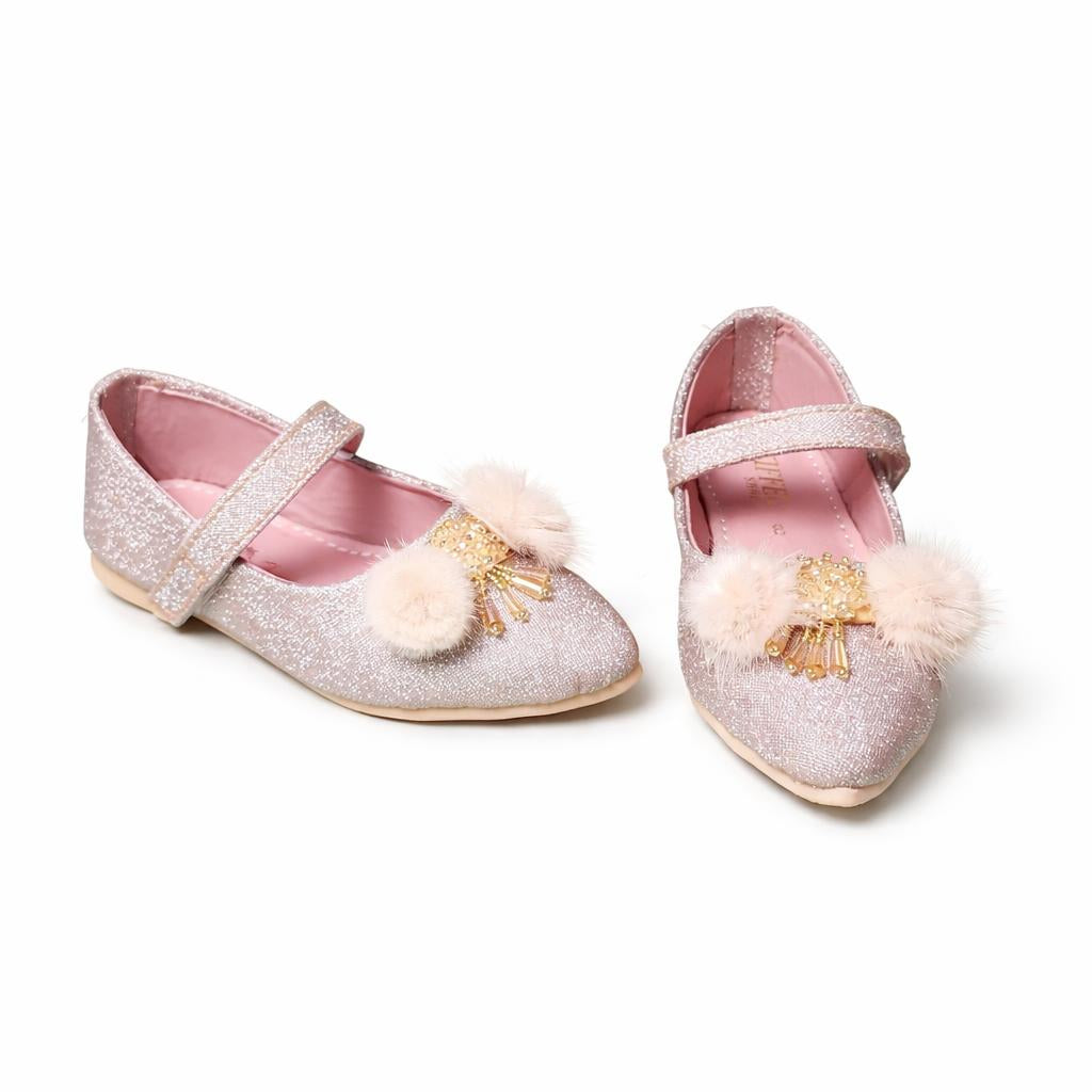 Choti Si Walk Little Princess Fur Bow Pumps – Elegant Glitter Flats for Kids