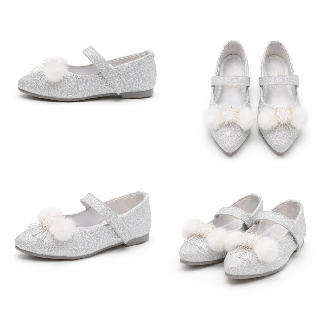 Choti Si Walk Little Princess Fur Bow Pumps – Elegant Glitter Flats for Kids