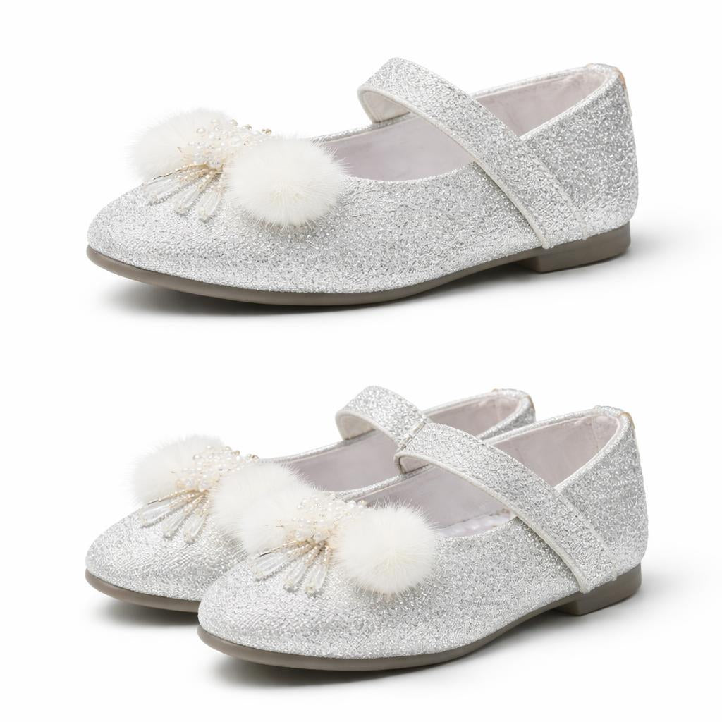 Choti Si Walk Little Princess Fur Bow Pumps – Elegant Glitter Flats for Kids