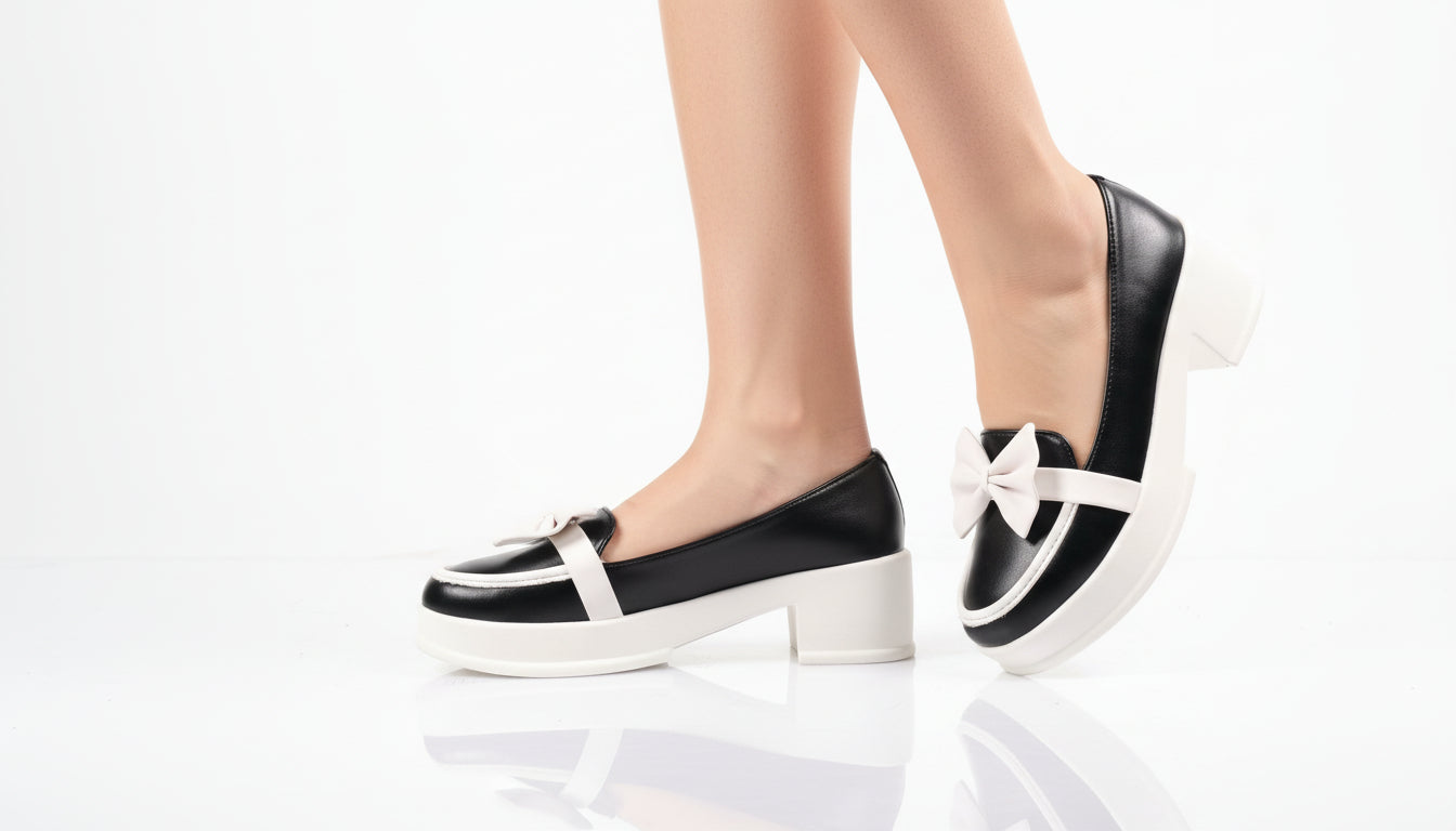 Choti Si Walk Girls Silk Winter Pump Shoes Bow Detail Low Heel Platform Shoes