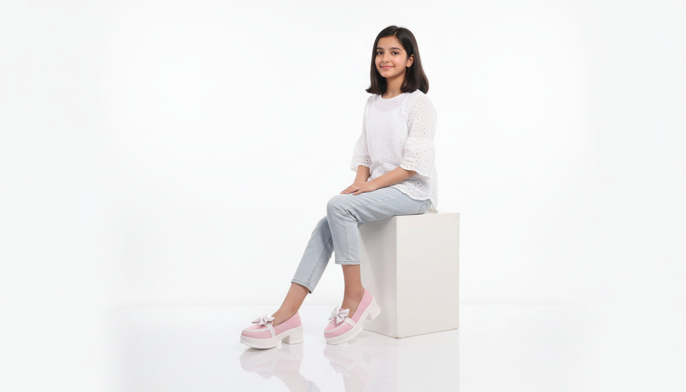 Choti Si Walk Girls Silk Winter Pump Shoes Bow Detail Low Heel Platform Shoes