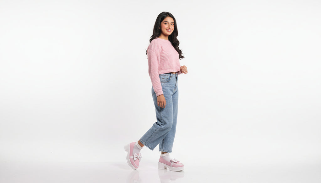 Choti Si Walk Girls Silk Winter Pump Shoes Bow Detail Low Heel Platform Shoes