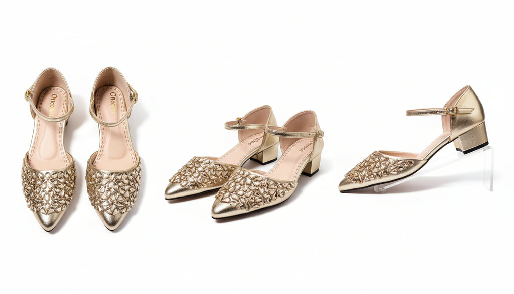 ✨ Choti Si Walk Crafted Stone Strap Heels for Girls – Silver & Golden 👡