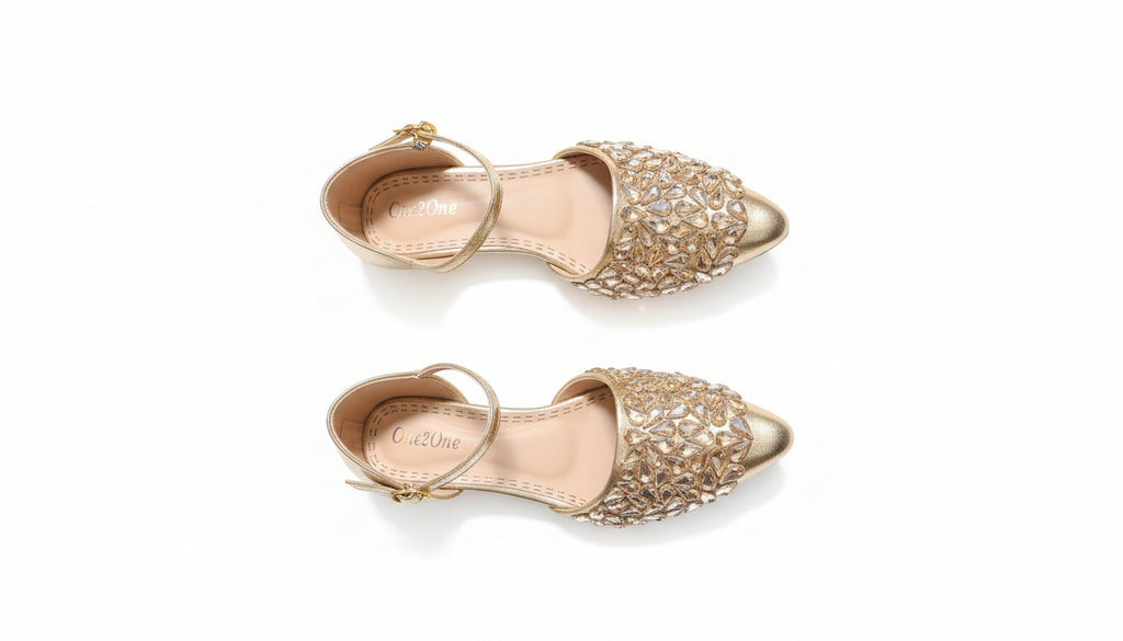 ✨ Choti Si Walk Crafted Stone Strap Heels for Girls – Silver & Golden 👡