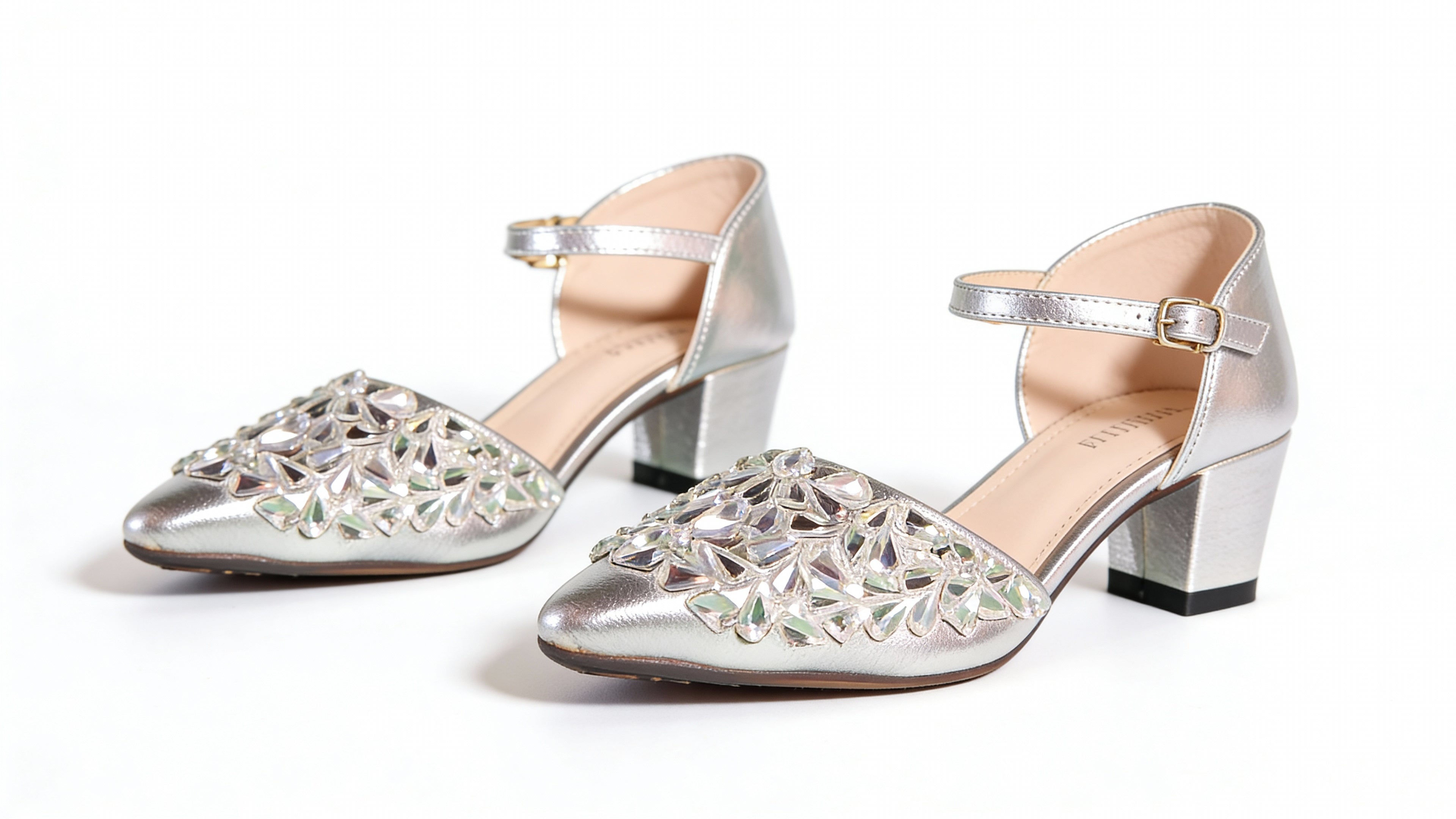 ✨ Choti Si Walk Crafted Stone Strap Heels for Girls – Silver & Golden 👡