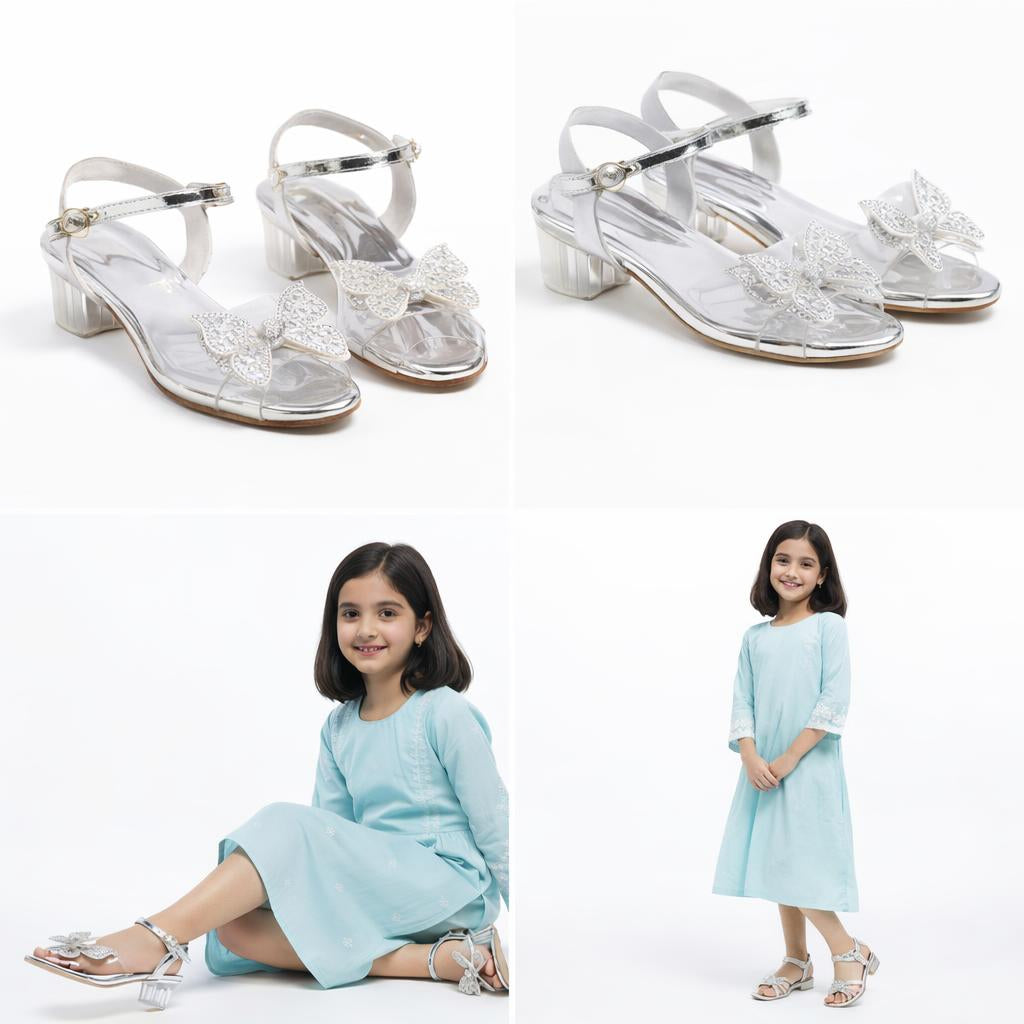 🦋 Silver Butterfly Transparent Sandals Low Heels - By Choti Si Walk